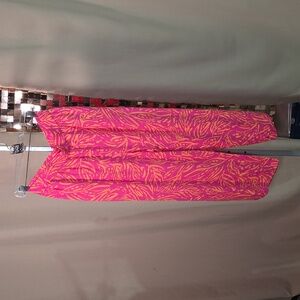 48. Reitmans Pink & Orange Print Elastic Waist Pants Size 12 W 16-18